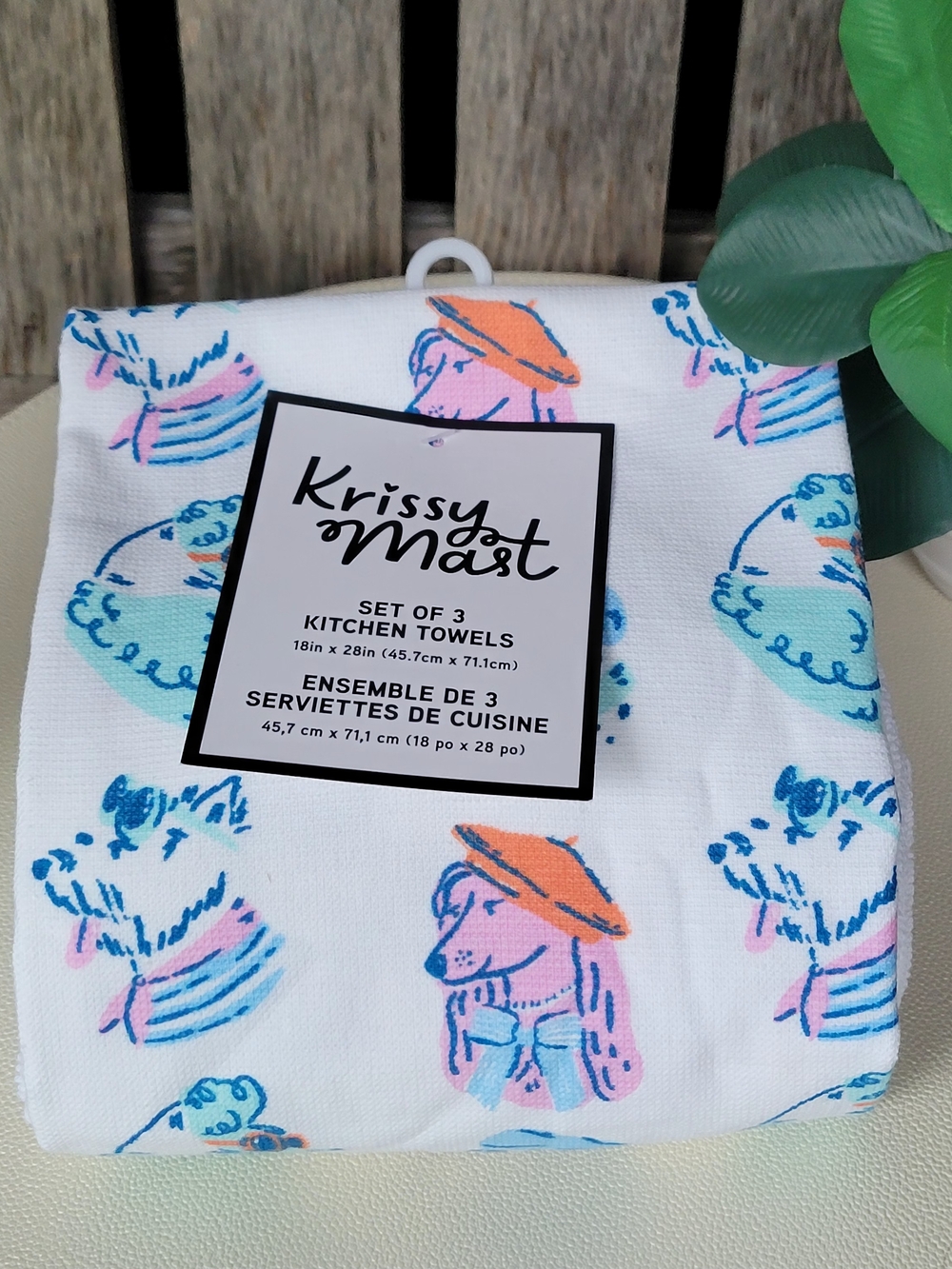 Krissy Mat Set of 3 Pink & Blue Dog Print Kitchen Towels - Picture 3 of 4